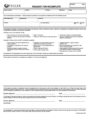 Quarter Year REQUEST FOR INCOMPLETE - Fuller Theological Seminary - fuller