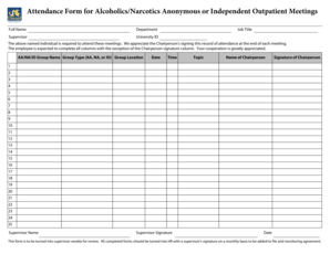 Attendance Form for AA/NA/IO Meetings
