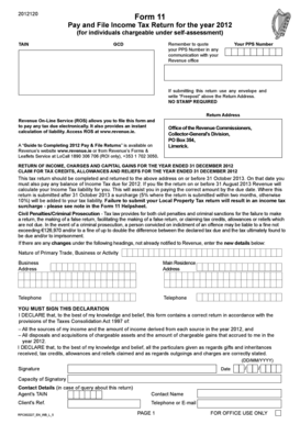 2012 Form 11 Pay and File Income Tax Return
