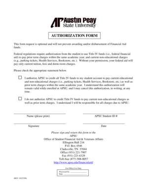 APSU Title IV Authorization Form