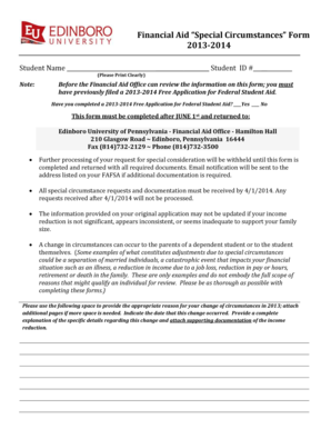 Financial Aid Special Circumstances Form