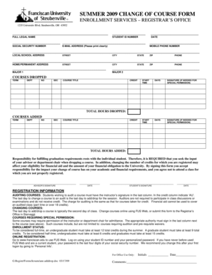 Summer 2009 Change of Course Form