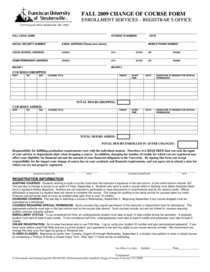 Fall 2009 Change of Course Form
