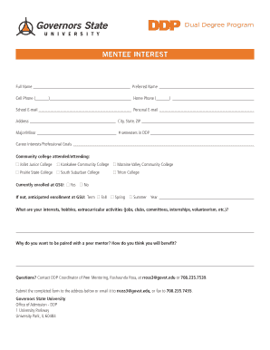 Form i 512 - MENTEE INTErEsT - Governors State University