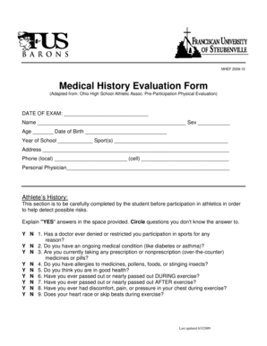 Medical History Evaluation Form