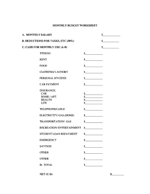 MONTHLY BUDGET FORM - Franciscan University of Steubenville - franciscan