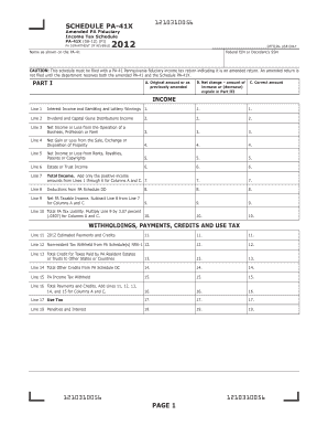Amended PA Fiduciary Income Tax Schedule