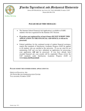 Florida A&M University Summer Financial Aid Application