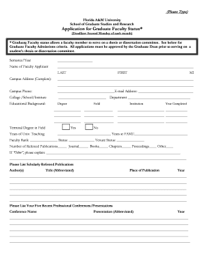 Fillable Online famu Application for Graduate Faculty Status Fax Email ...