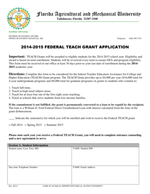 2014-2015 Federal TEACH Grant Application