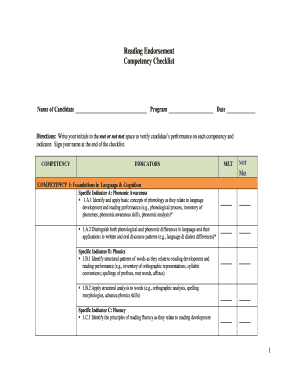 Reading Endorsement Competency Checklist