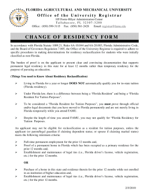 Florida Residency Reclassification Form
