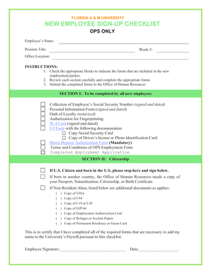 Florida A&M University New Employee Sign-Up Checklist