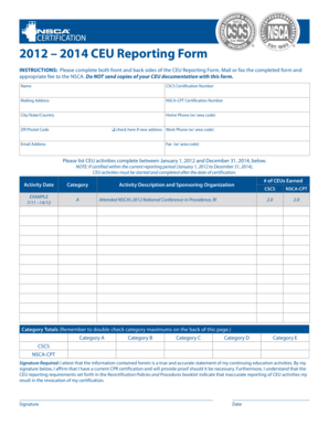 2012 – 2014 CEU Reporting Form