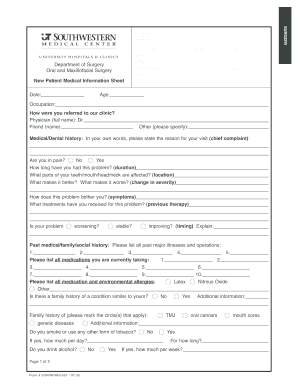 New Patient Medical Information Sheet