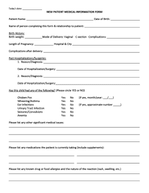 New Patient Medical Information Form