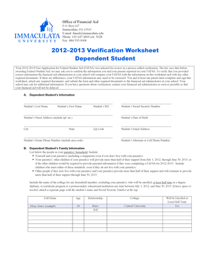 2012–2013 Verification Worksheet