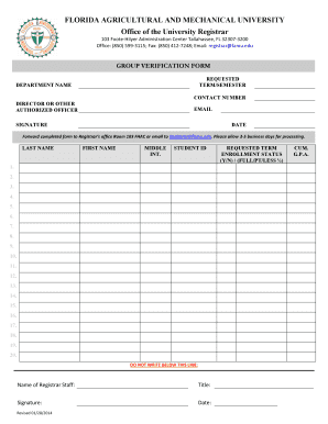 Florida A&M University Group Verification Form