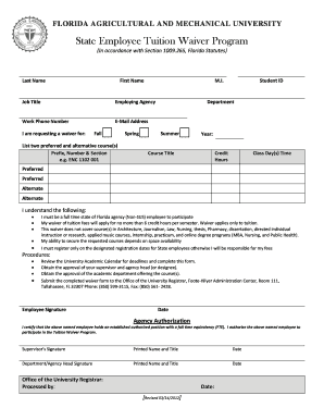 Florida State Employee Tuition Waiver Form