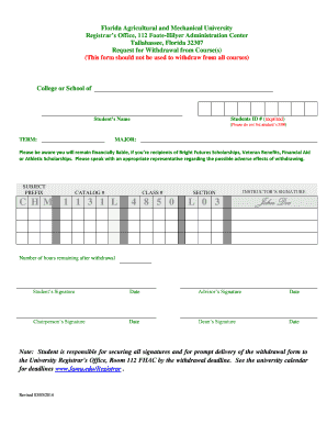 Florida A&M University Course Withdrawal Form