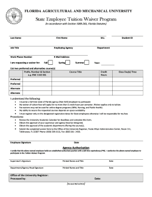 Florida State Employee Tuition Waiver Form