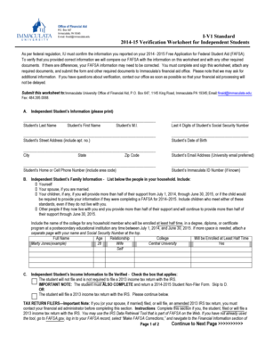 2014-15 Verification Worksheet for Independent Students