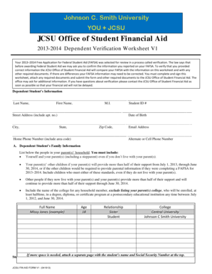 2013-2014 Dependent Verification Worksheet