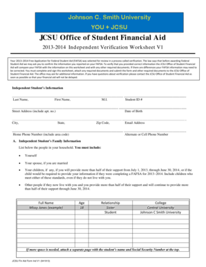 2013-2014 Independent Verification Worksheet