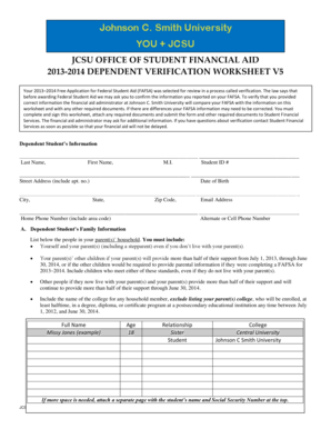 2013-2014 Dependent Verification Worksheet