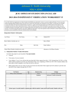 2013-2014 Independent Verification Worksheet
