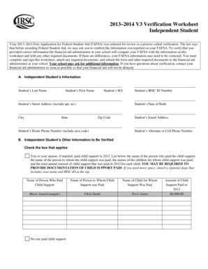 Authorization letter to process papers - 2013 2014 V3 Verification Worksheet Independent Student Your 2013 2014 Free Application for Federal Student Aid (FAFSA) was selected for review in a process called verification - irsc