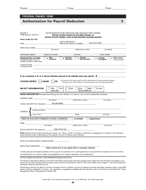 Authorization for Payroll Deduction for US Savings Bonds