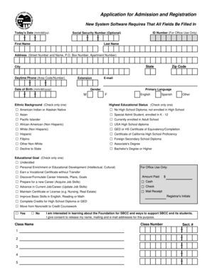 Application for Admission and Registration