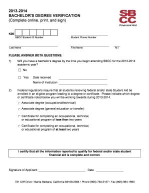 Bachelor's Degree Verification Form