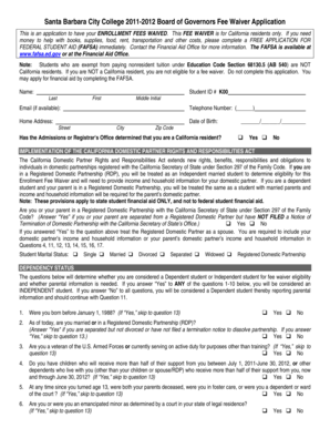 Santa Barbara City College Board of Governors Fee Waiver Application