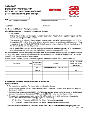 2014-2015 Dependent Verification Form