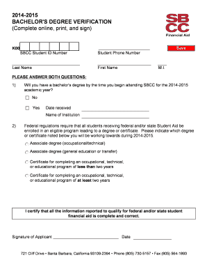 Bachelor's Degree Verification Form