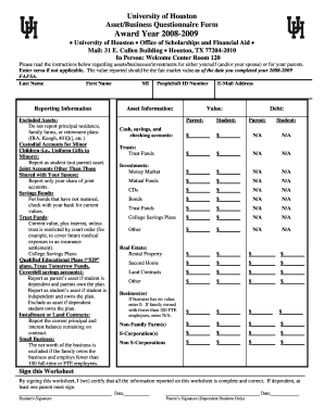 University of Houston Asset/Business Questionnaire Form