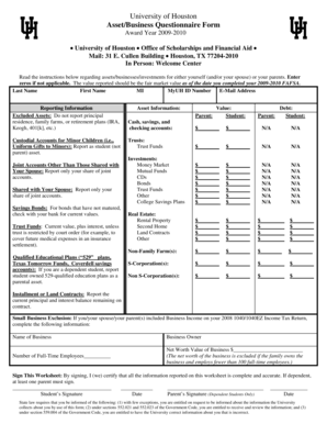 University of Houston Asset/Business Questionnaire Form
