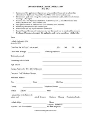 Common Scholarship Application 2012-2013