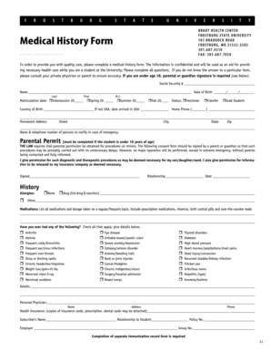 Frostburg State University Medical History Form