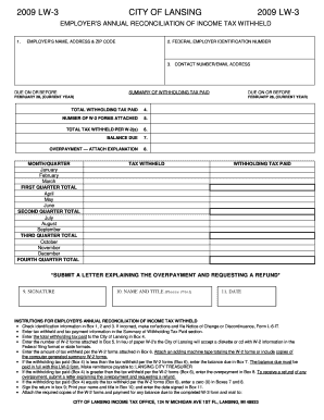 City of Lansing Employer’s Annual Reconciliation of Income Tax Withheld