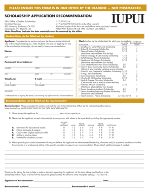 Scholarship Application Recommendation Form