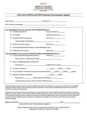 2013-2014 IUPUI and IUPUC Special Circumstance Appeal
