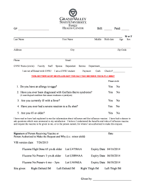 GVSU Flu Shot Consent Form