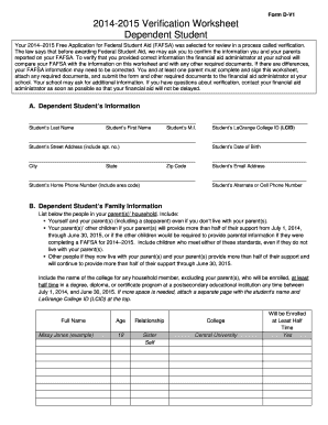 2014-2015 Verification Worksheet