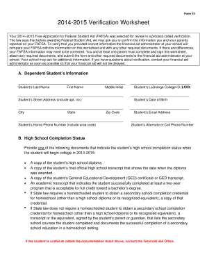 2014-2015 Verification Worksheet