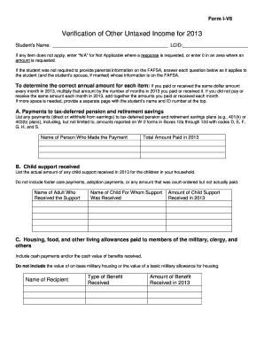 Form I-V6 Verification of Other Untaxed Income for 2013