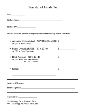 Student Funds Transfer Form