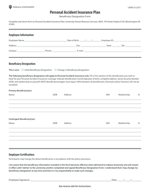 Personal Accident Insurance Beneficiary Designation Form